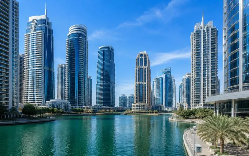 Jumeirah Lake Towers JLT Dubai skyline and waterfront
